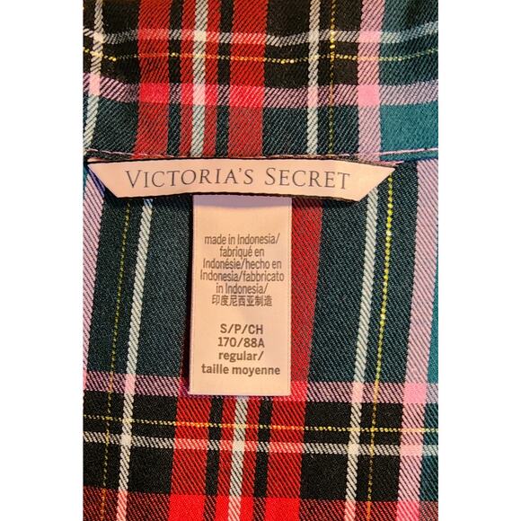 Victorias Secret Pajama Top Womens Plaid‎ Red Green Sleep Shirt Size S - Picture 4 of 5
